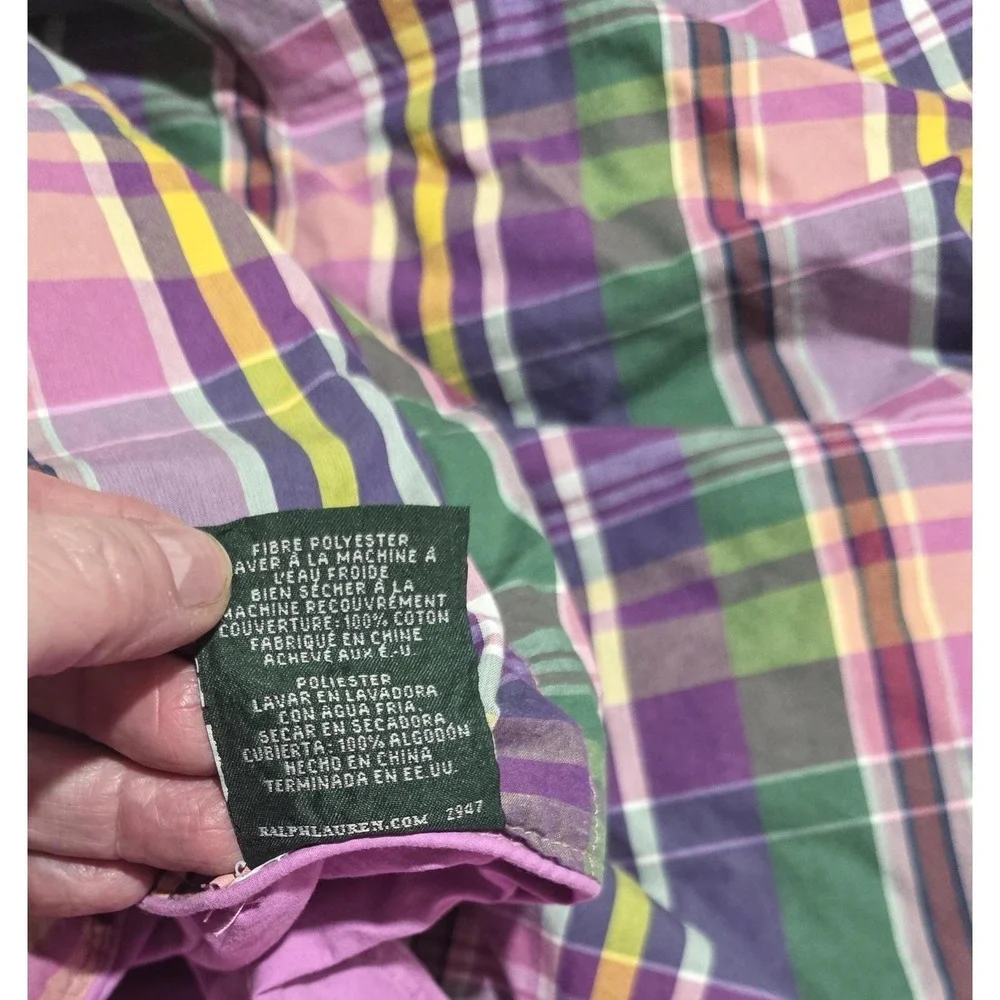 Ralph Lauren Twin Plaid Comforter & Pillow Fuschia Purple Green Pink Cotton Rare